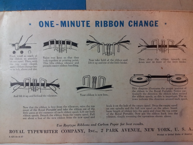 1947 Royal Quiet DeLuxe Typewriter Ribbon Change Instructions/Manual- by Luke Austin Daugherty